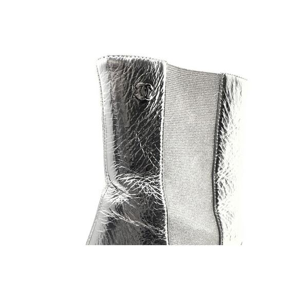 Chanel Boots CC LOGO Pearl Black Leather Mid Calf Chelsea Platform Heel Shoes 39 - Picture 6 of 11